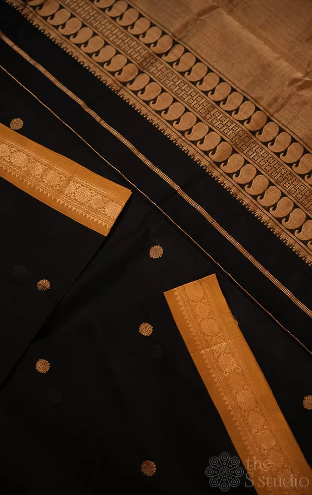 Black silk cotton saree with small border