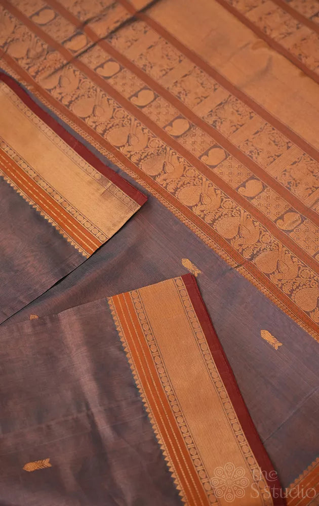 Grey silk cotton saree with small border