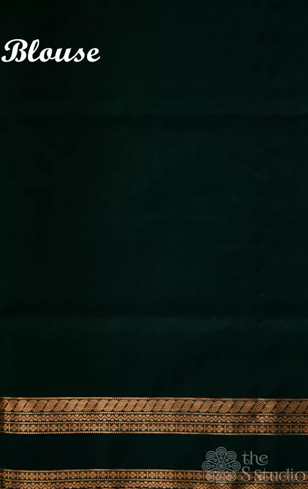 Bottle green silk cotton saree with rettai pet border