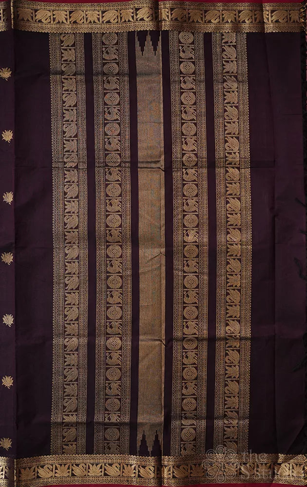 Dark brown handloom silk cotton saree with zari border