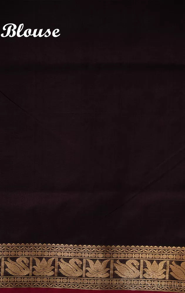 Dark brown handloom silk cotton saree with zari border