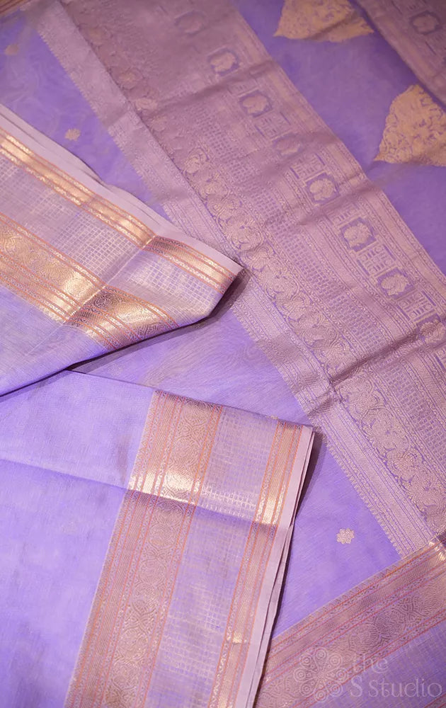 Lavender silk cotton saree with zari rich pallu