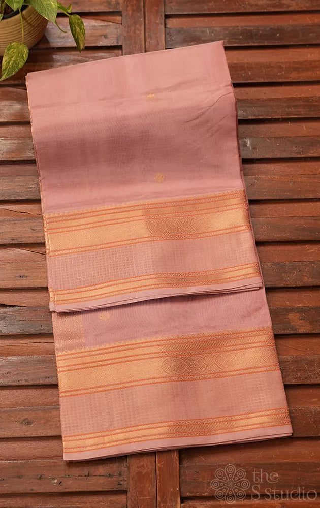 Onion pink silk cotton saree with rettaipet border