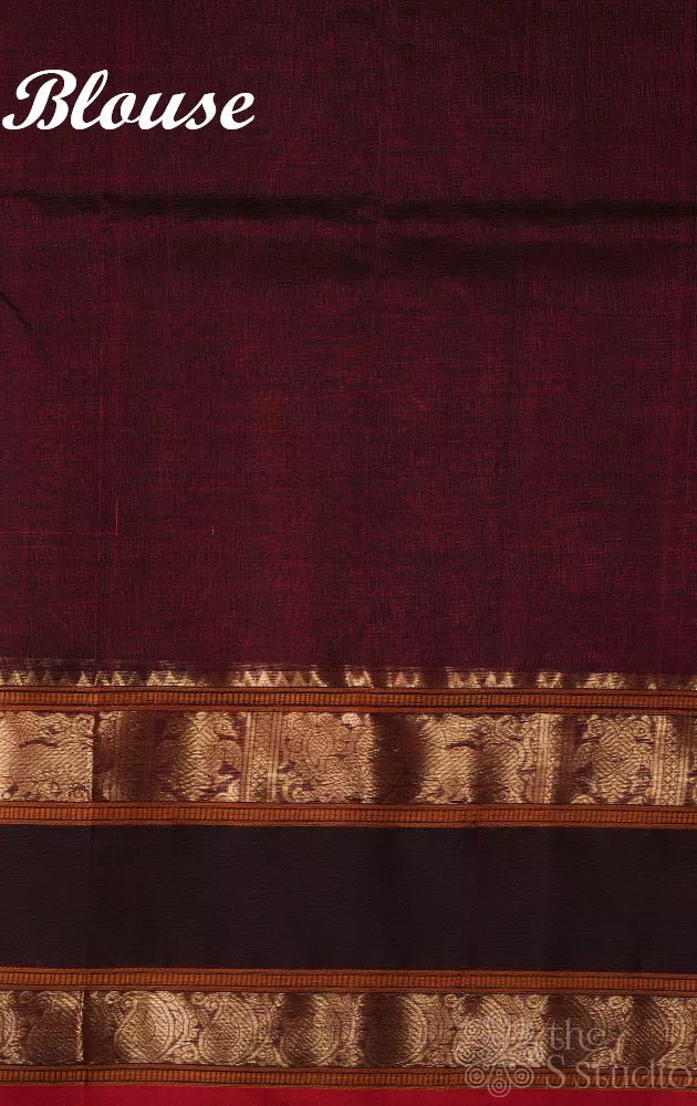 Brown aayiram butta silk cotton saree with rettaipet border