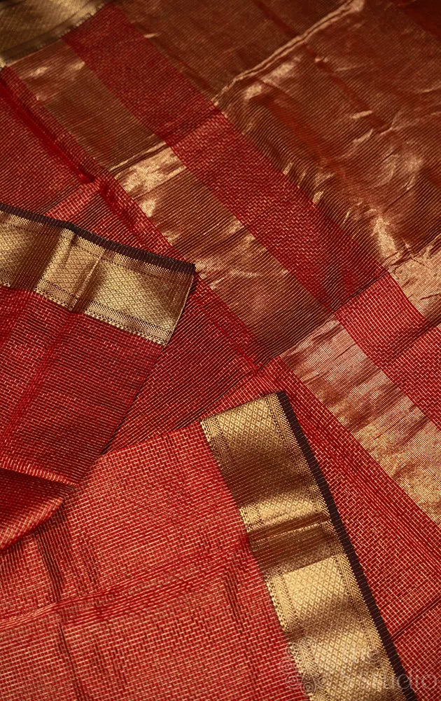 Reddish Maroon zari checked maheshwari silk cotton saree