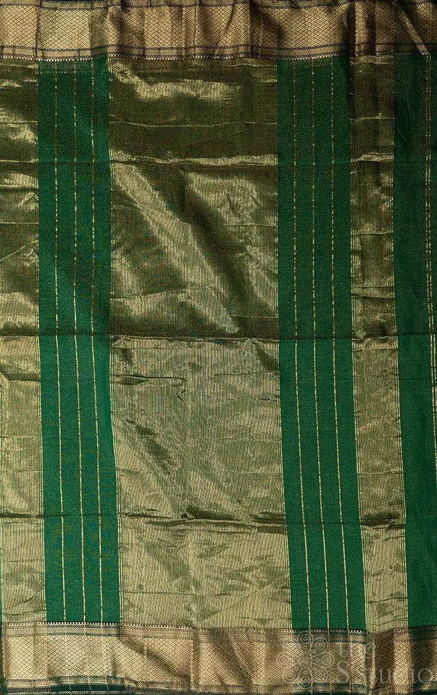 Green maheshwari silk cotton saree with zari border