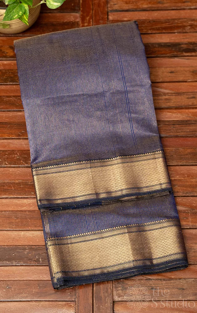 Royal blue zari checked maheshwari silk cotton saree