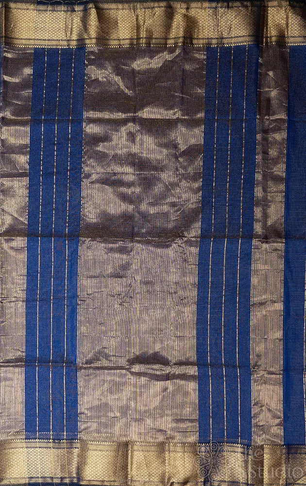 Royal blue zari checked maheshwari silk cotton saree