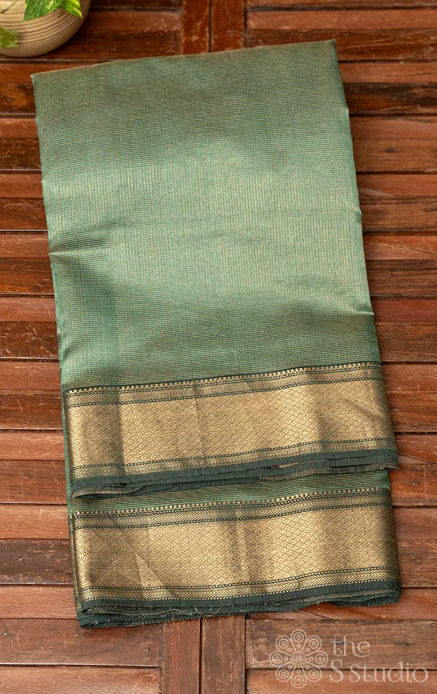 Sage green zari checked maheshwari silk cotton saree
