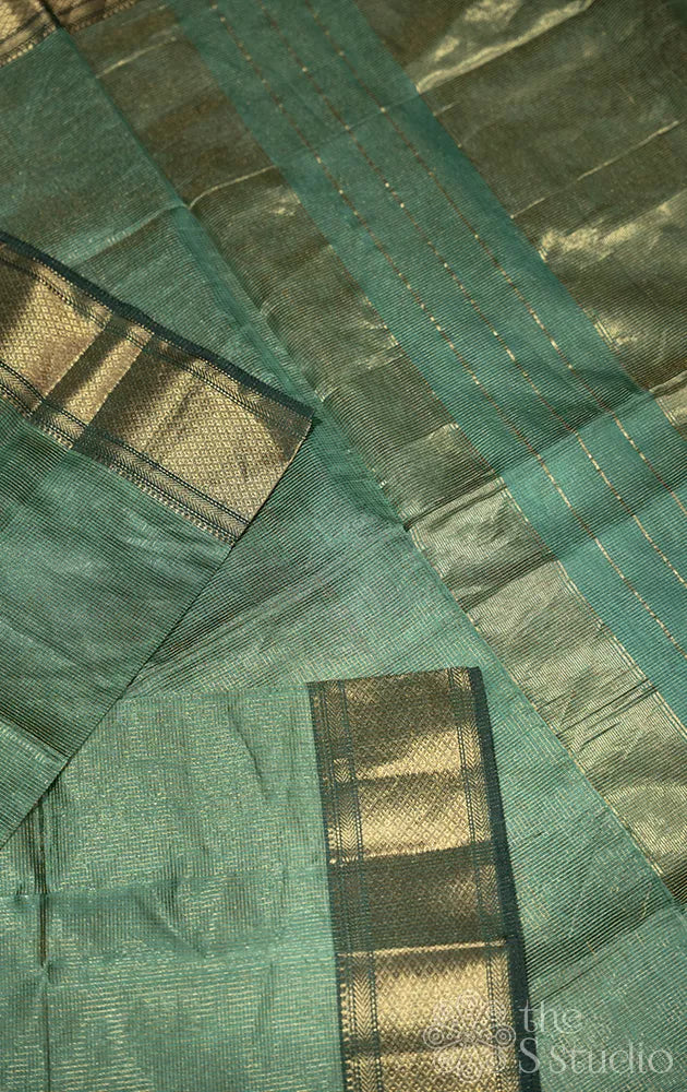 Sage green zari checked maheshwari silk cotton saree