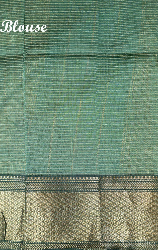 Sage green zari checked maheshwari silk cotton saree