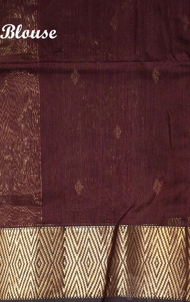 Brown maheshwari silk cotton saree with diamond zari buttas