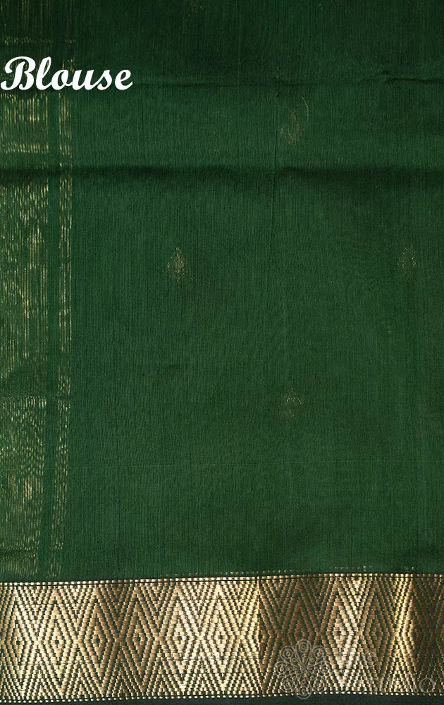 Green maheshwari silk cotton saree with zari border and buttas