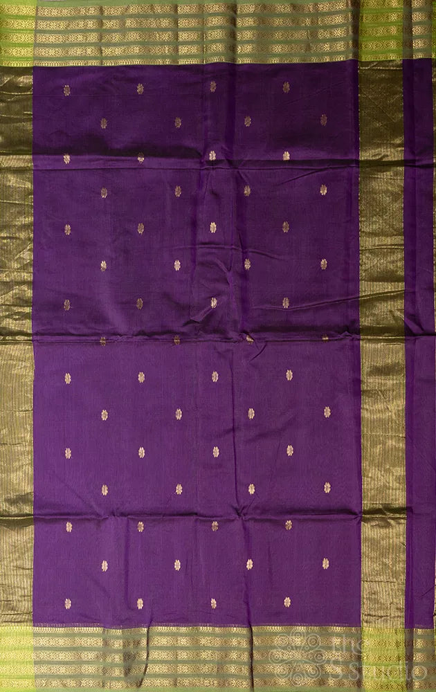 Violet maheshwari silk cotton saree with green border