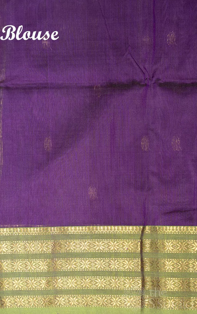Violet maheshwari silk cotton saree with green border