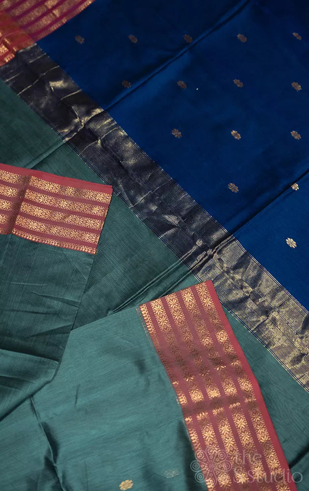 Grey maheshwari silk cotton saree with small zari border
