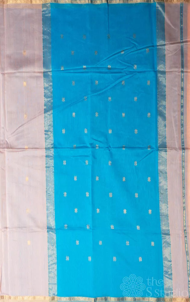 Peach maheshwari silk cotton saree with contrast pallu