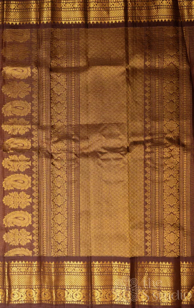 Mango yellow gadwal silk saree with brown border