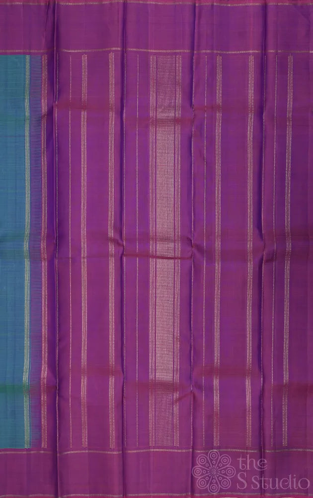 Peacock blue kanjivaram silk saree with purple border
