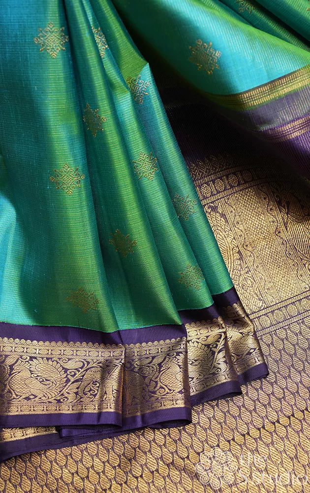 Sea green vairaoosi kanchipuram silk saree with korvai border