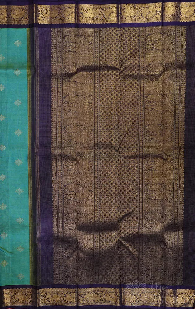 Sea green vairaoosi kanchipuram silk saree with korvai border