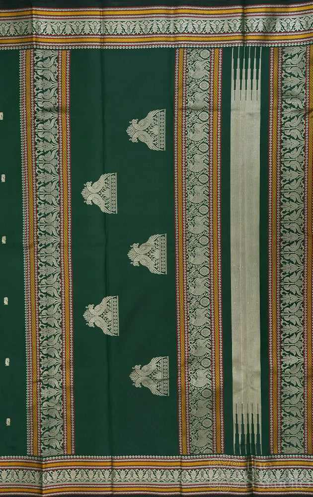 Bottle green kanchipuram silk saree with thread work border