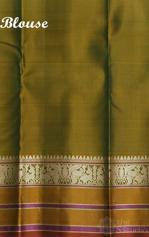 Chutney green threadwork kanchi pattu saree with sorgavasaal pallu