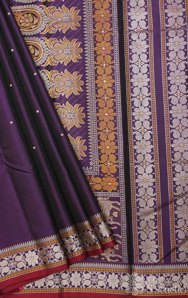 Jamun colour kanchipuram silk saree with rich thread woven bomkai pallu