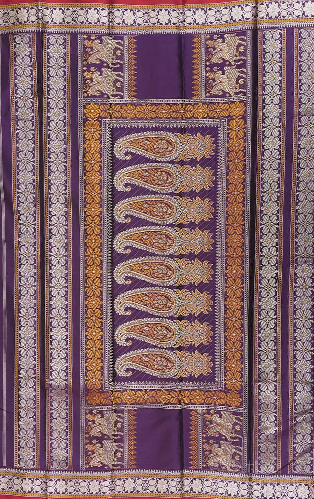 Jamun colour kanchipuram silk saree with rich thread woven bomkai pallu