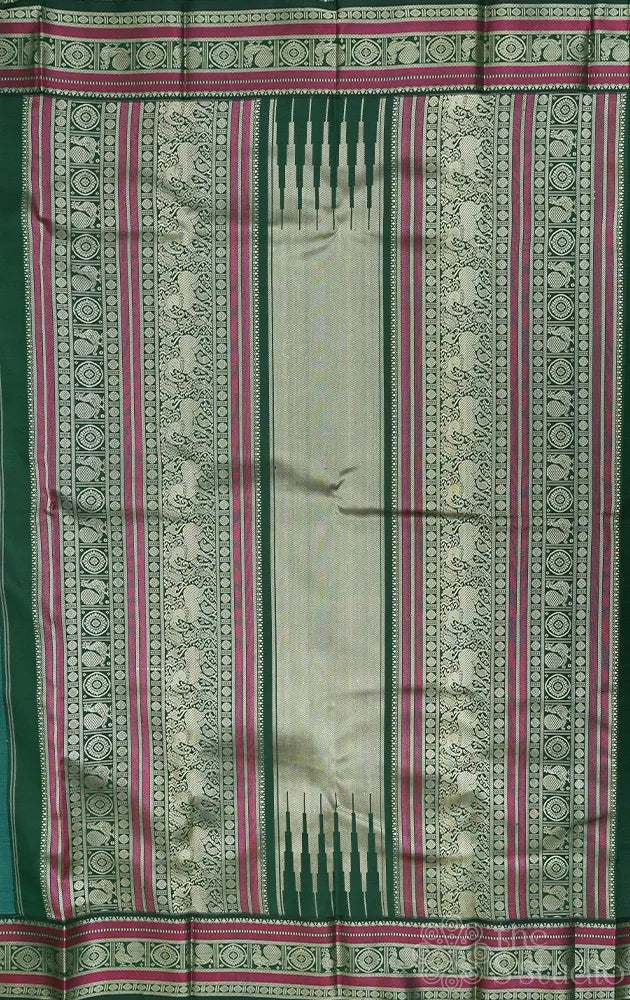 Anandha blue threadwork kanjivaram saree with korvai green border