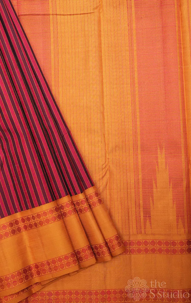 Maroon kanchi silk saree with threadwork kalakshethra design border