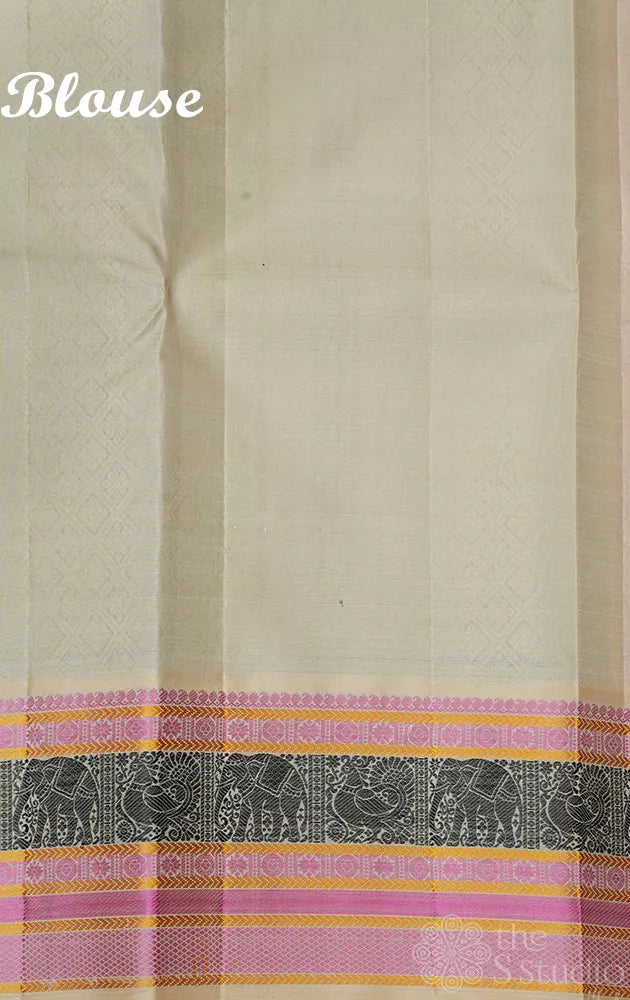 Black threadwork kanchi silk saree with halfwhite border