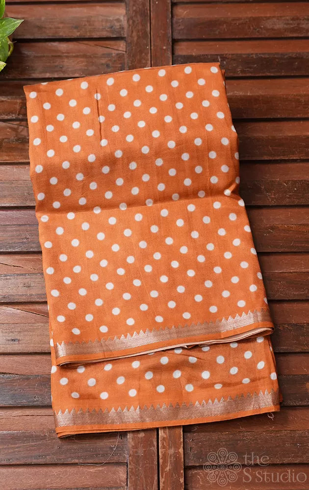 Rust Mangalagiri Silk Cotton Saree with Polka Dots