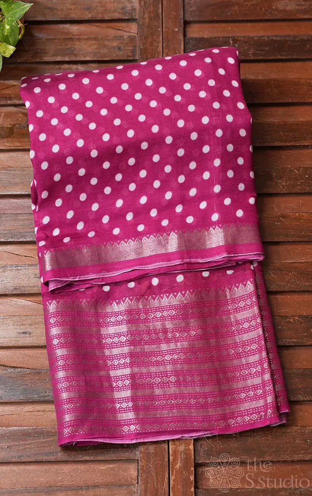 Magenta Mangalagiri Silk Cotton Saree with Polka Dots