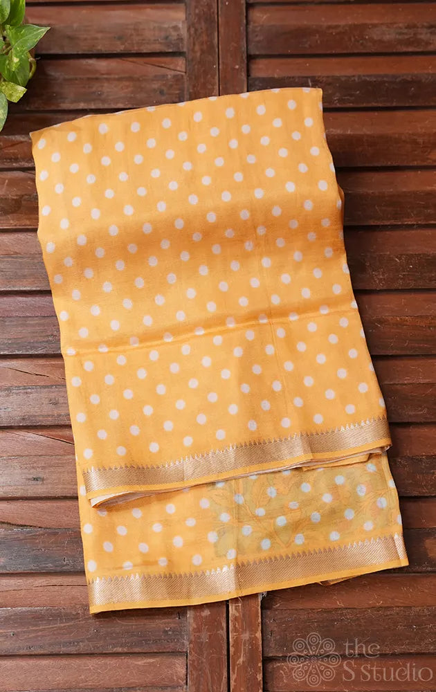 Light Orange Mangalagiri Silk Cotton Saree with Polka Dots and Kalamkari Pallu