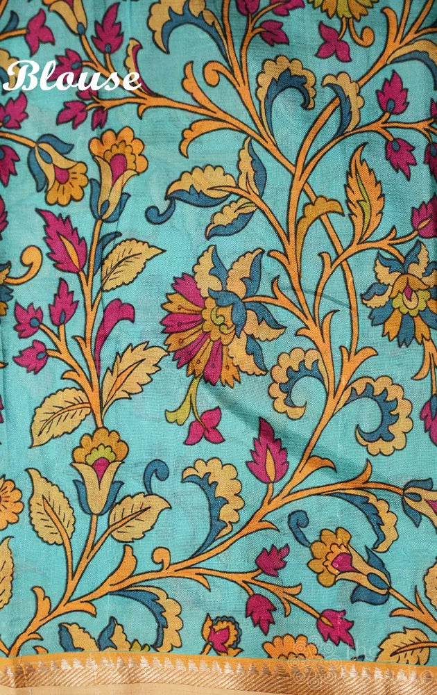 Light Orange Mangalagiri Silk Cotton Saree with Polka Dots and Kalamkari Pallu