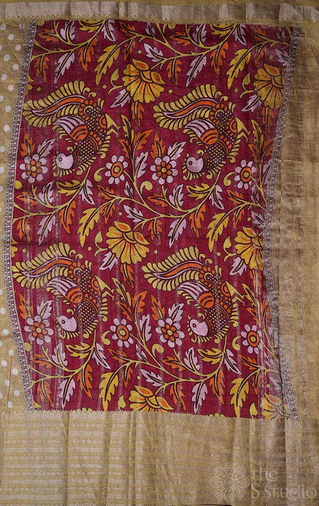 Olive Green Mangalagiri Silk Cotton Saree with Polka Dots