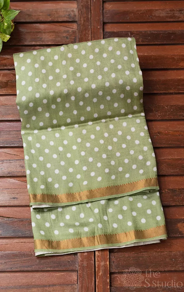 Green Mangalagiri Silk Cotton Saree with Small Border and Polka Dots