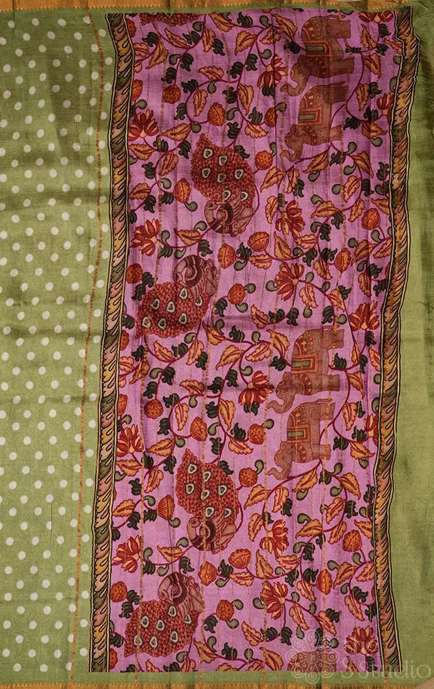 Green Mangalagiri Silk Cotton Saree with Small Border and Polka Dots