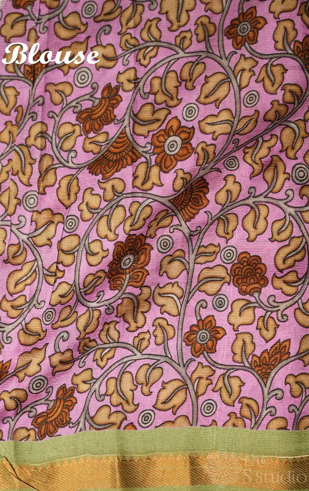 Green Mangalagiri Silk Cotton Saree with Small Border and Polka Dots