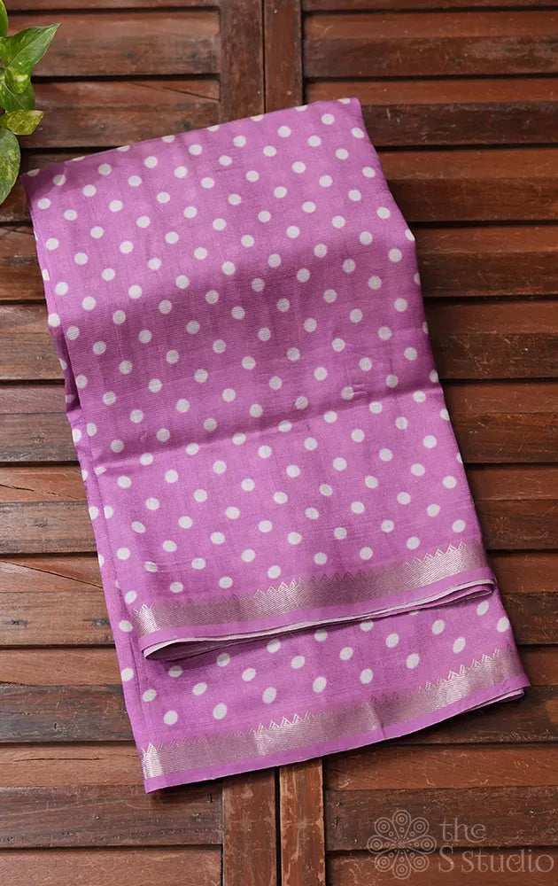 Pink mangalagiri silk cotton saree with polka dots