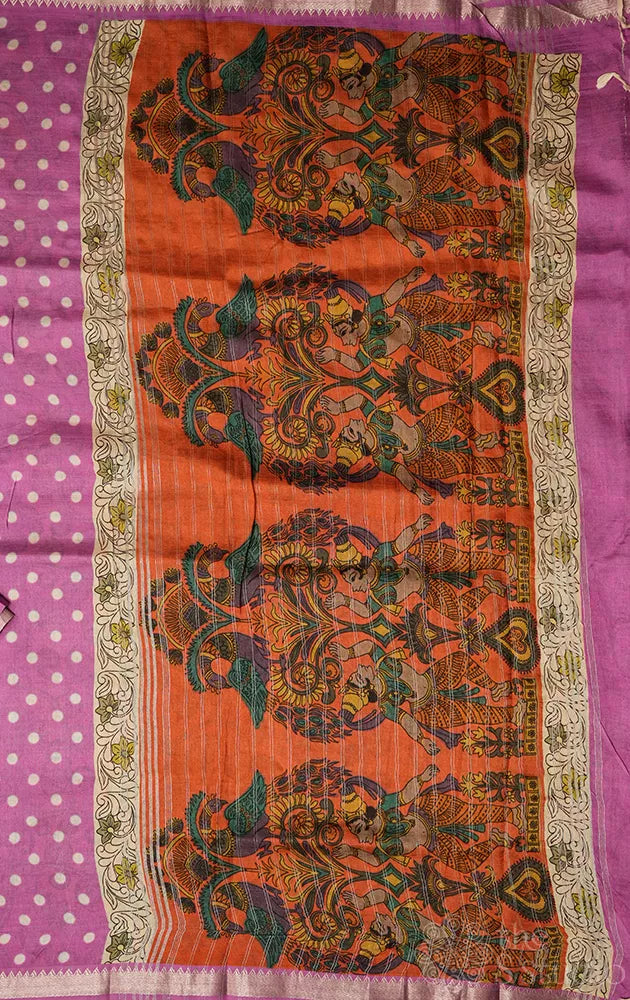 Pink mangalagiri silk cotton saree with polka dots