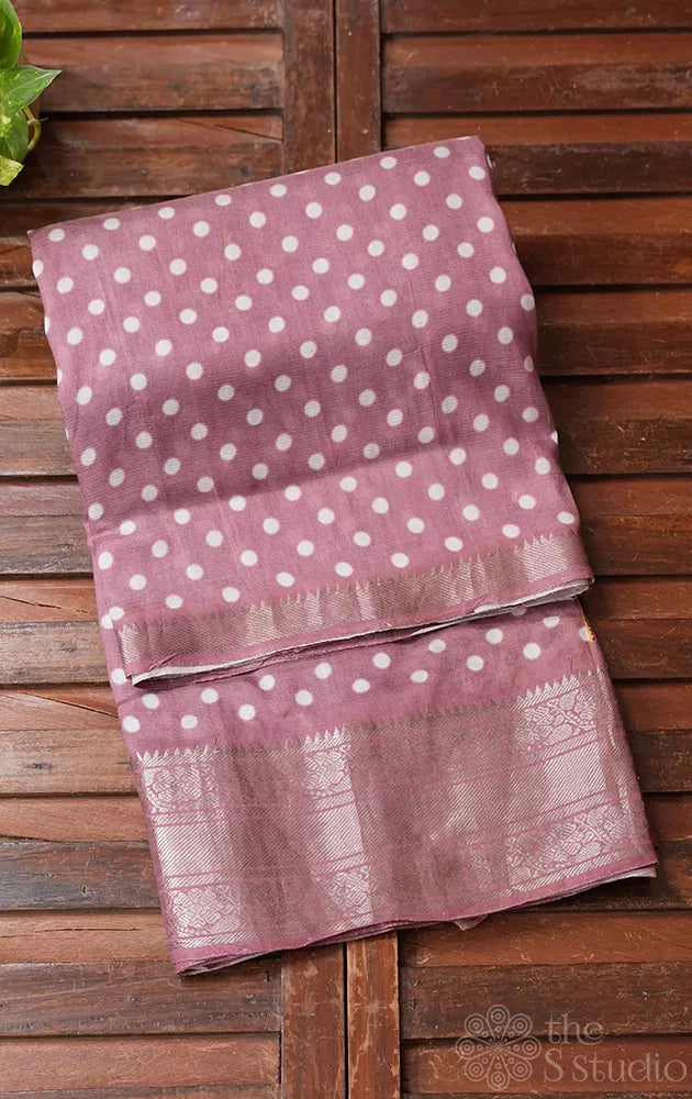 Light mauve pink mangalagiri silk cotton saree with polka dots