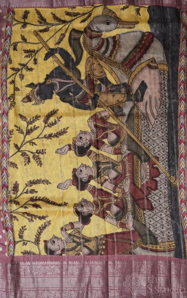 Light mauve pink mangalagiri silk cotton saree with polka dots