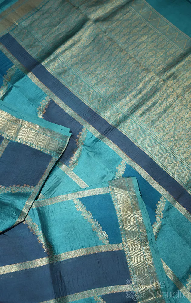 Sea blue and ink blue rangkaat katan banarasi silk saree