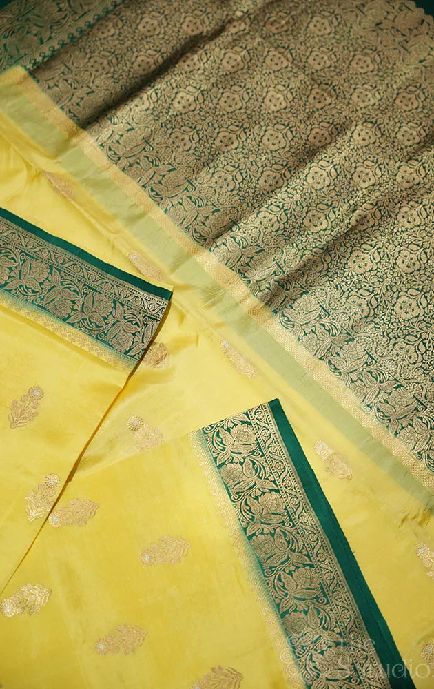Pale yellow lightweight katan banarasi silk saree