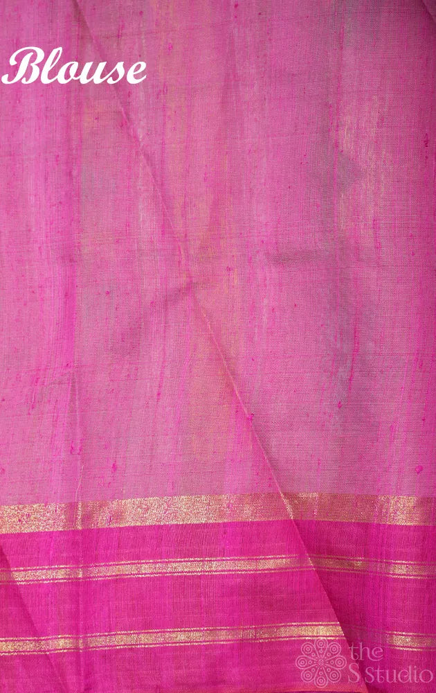 Light green raw silk saree with pink border