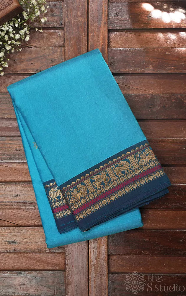 Anandha blue kanchi threadwork silk saree with small border