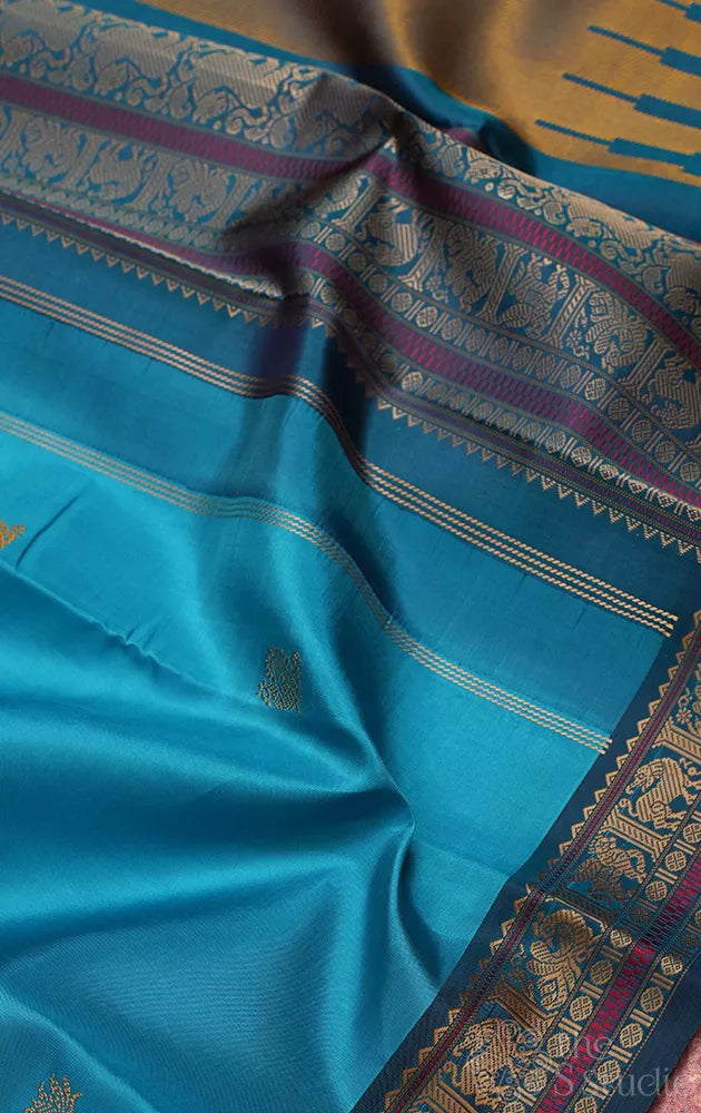 Anandha blue kanchi threadwork silk saree with small border