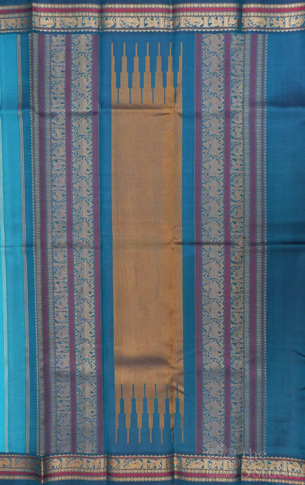Anandha blue kanchi threadwork silk saree with small border